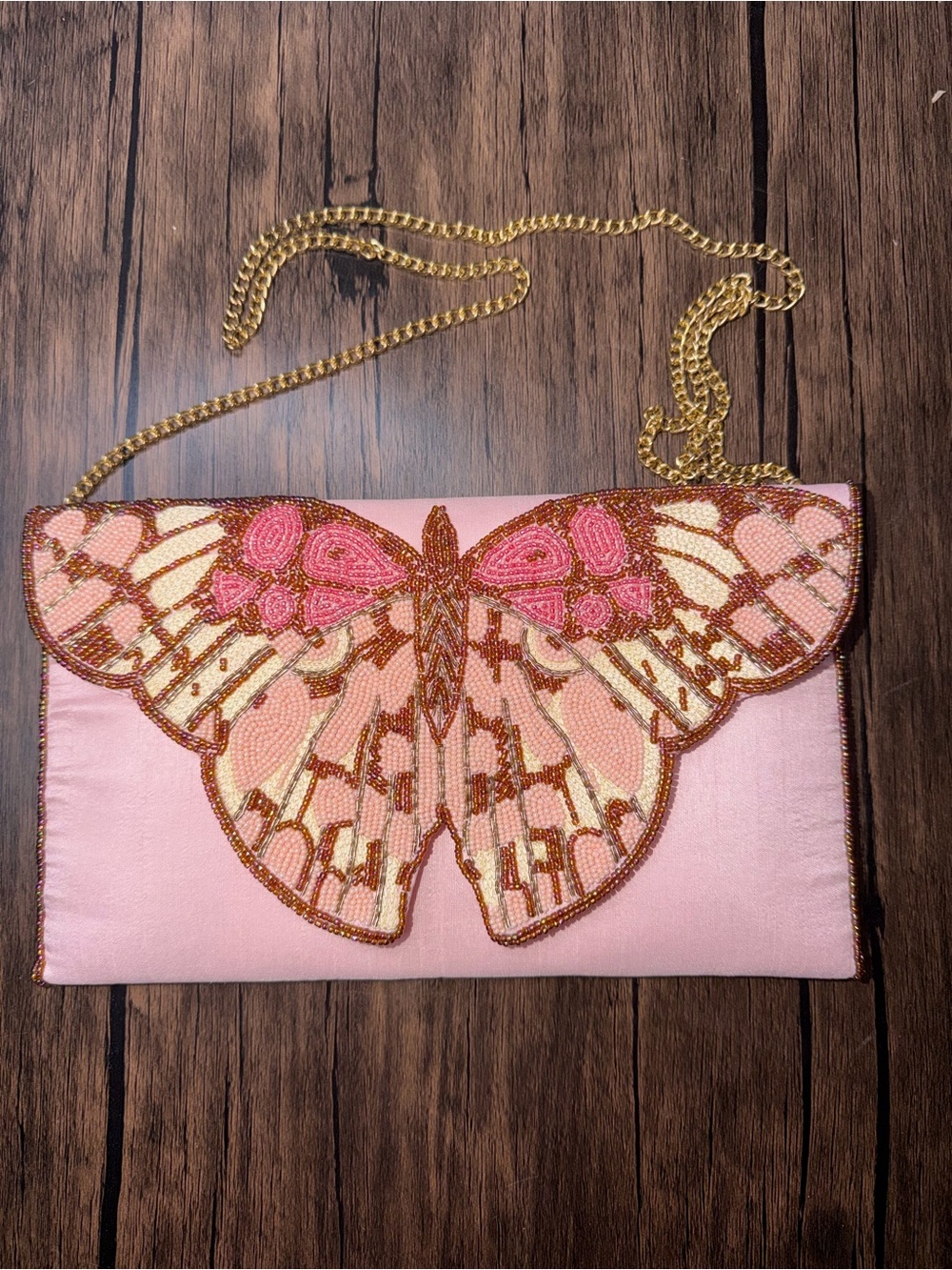 The MET Store x St. Xavier Pink Beaded Butterfly Clutch Crossbody Bag vintage